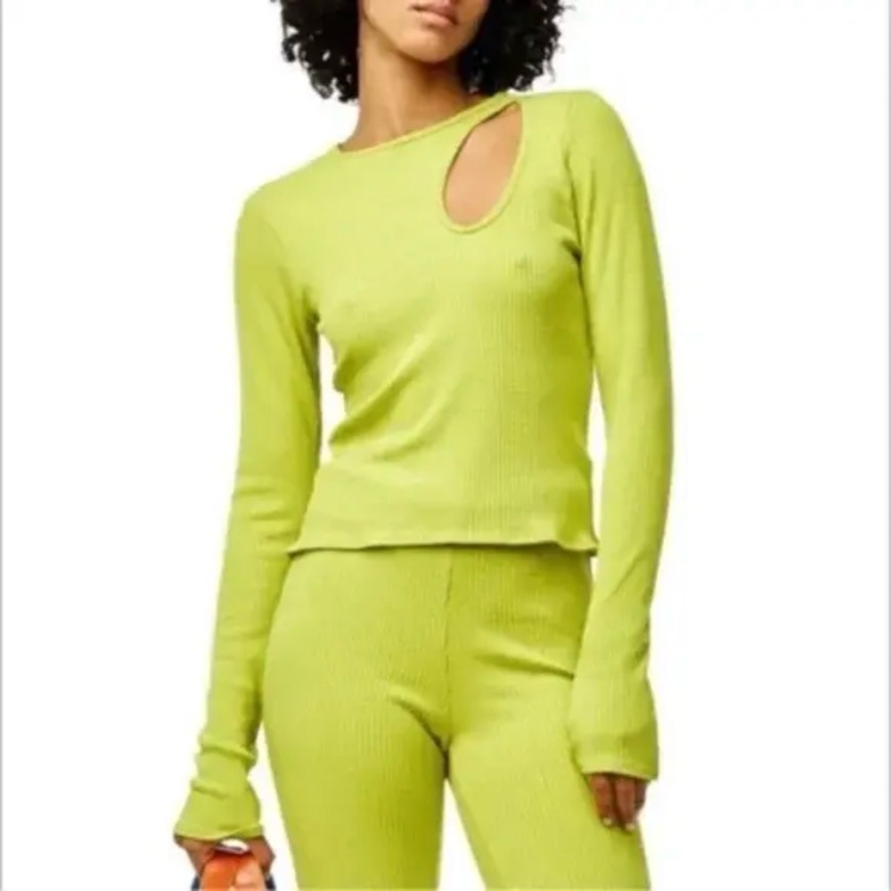 Simon Miller Rib Cut out Long Sleeve Ribbed Top Shirt XS Lime Green